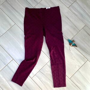 NWT Style & Co Burgundy/Black Velvet Polka Dot Stretch Ponte Leggings - size L